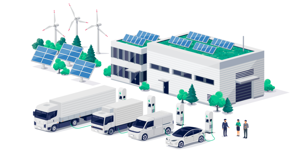太陽光パネルが設置された企業のイラスト