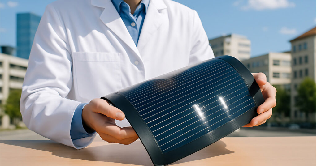 研究者がペロブスカイトを持っている生成AI画像