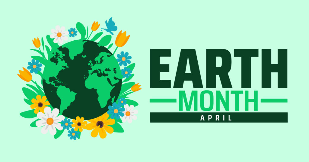 アースデイの画像。地球に花が咲いている様子。